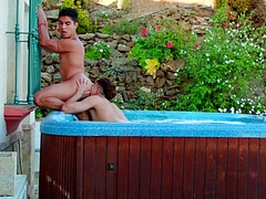 Tanned boys enjoy the jacuzzi for intimate anal perversions