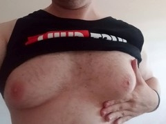 Married fat guy showing off his big tits