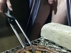 Horny cooking outside