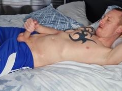 Well-lubed ginger chav jerks off and cums hard