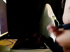 Chubby guy wanking his fat cock nice squirt