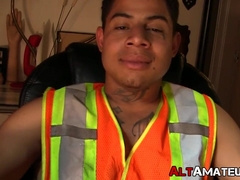 Alternate jock is stroking it wildly while watching porn