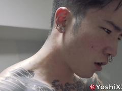 Men in lace Yoshi Kawasaki and Yusaku Kaga are breeding hard and rough