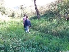 Gay guys drive off into nature for blowjobs and rimming