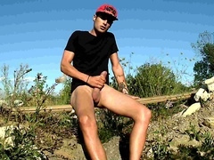 From soft to hard: Latino stud jacks off in public, with a massive cock