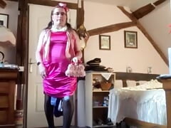 In a whore's dress