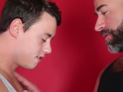 Bald hunk pokes his little twink bitch