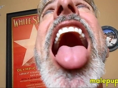 The giant daddy Richard Lennox is so disgusting with nuts stuck on his teeth