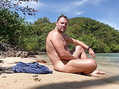 Damian jerking off at a tropical palm beach