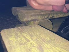 Assfuck Hoe using a ample speculum to demolish her poon in a park bench at night