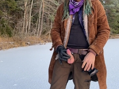 Stroking off on a frozen lake - 4k 60fps