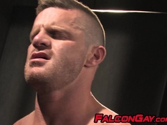 Muscular gay jock gives rim job and finger fucks his friend