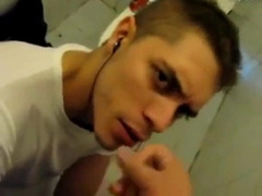 Cum-hungry guy gets a tasty treat in a public restroom5555