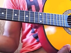 18 year old boy masturbating with guitar and ejaculates on it