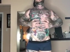 Sizzling Inked Muscled Flashing off his Donk and Milking off