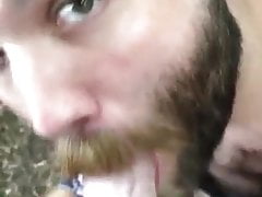 Hairy otter sucking cum outside
