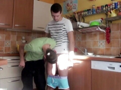Fucked by his friend in the kitchen