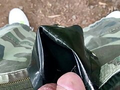 Pissing my rubber jock in the park