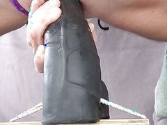 Large Dildo Ride by Crossdresser in Lingerie
