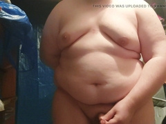 Enormous obedient dude fattening in the storage apartment