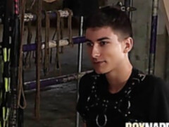 Blindfolded twink sub Axel Rubberax tormented by old dom