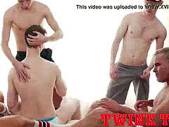 THIRSTY TWINKTOP - Big-dicked twinktops nail sexy bottom in raw gangbang