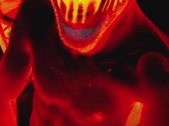 Super Hot Cool Devil Tugging off for Halloween (squealing, sloppy chat, vertical)