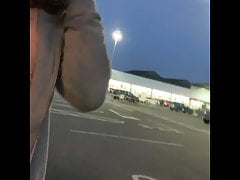 Carpark strip pee and horny wank in stockings