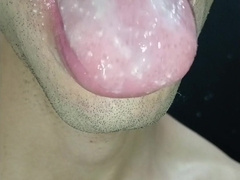 Jizm in my jaws, have fun with your jism, and guzzle it, close-up, crazy arse bandit, tongue, sloopy