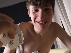 Twink receives good cash to place cock in his tiny hole