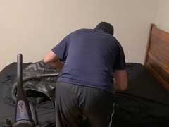 Bound and packed in an invincible rubber bag wearing PVC gear and a hockey chest guard