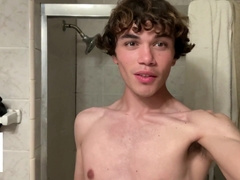 Queer Teenage Model Plays With Himself While Taking A Douche!