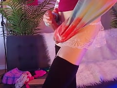 Twink Femboy with big cock jerking and play with himself with cumshot