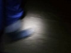 Night walk in rubber felt boots
