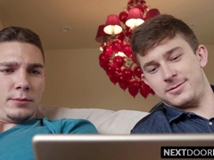 Gay handsome Spencer Laval wanks off before BJ and bareback