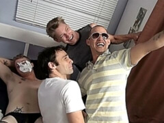 Derek Nocturne, Matt Watson, and others gang-bang a gay stud