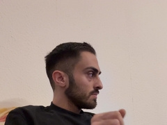 Fur covered boy tugging off XXL trunk