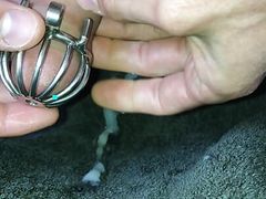 POV micro chastity cage release cum shot