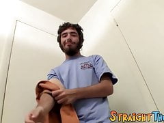 Hairy homo thug massages his balls and jerks his small dick