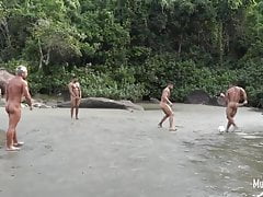 Naked Muscle Football On The Beach