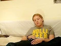Slim young man jerks his rock hard dick