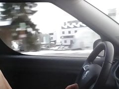 Jerking flashing naked in car while driving