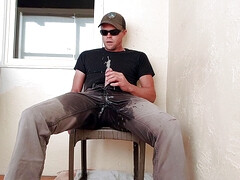 Pissing grey jeans 5 times on my porch