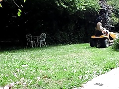 Striptease on lawn tractor - anal insertion of the lever
