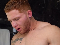 Twink sucks stepdad's endless dick at the shower in flawless POV