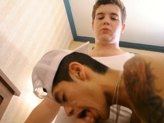Sweet amateur boys swallow jizz together after they fuck in sexy manners