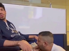 Hot gays enjoy sucking and swallowing huge cocks at work