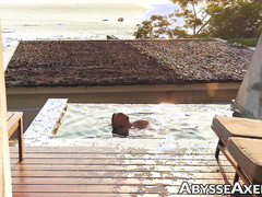 Flexing cursed hole & nipple playing in the pool by hot Axel Abysse
