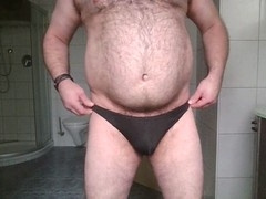 Underwear obsession: Wooly man in lingerie G-string 1