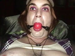 Dolled up, dressed up, gagged, with 10 inches in my ass!